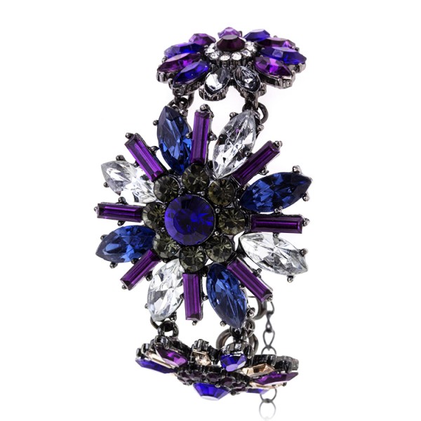 Pick Me Up Purple Stone Encrusted Flower Statement Bracelet